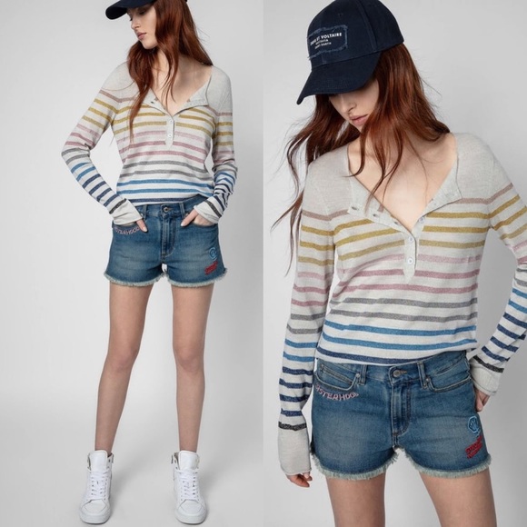 NWT Zadig & Voltaire Hila Lurex Metallic Striped Merino Wool Sweater Pullover S - Picture 1 of 11